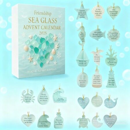 Friendship Sea Glass  Postive Support  2025 Advent Calendar 24DAYS Christmas TREE Blind Box 2D Flat Acrylic Ornament  2026 Countdown Christmas  Gift