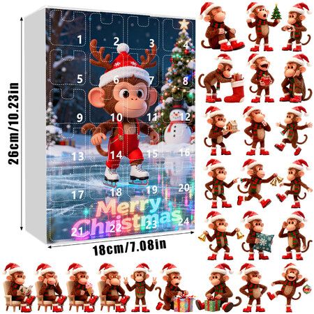 Funny Monkey 2025 Advent Calendar 24DAYS Christmas TREE Blind Box 2D Flat Acrylic Ornament  2026 Countdown Christmas  Gift