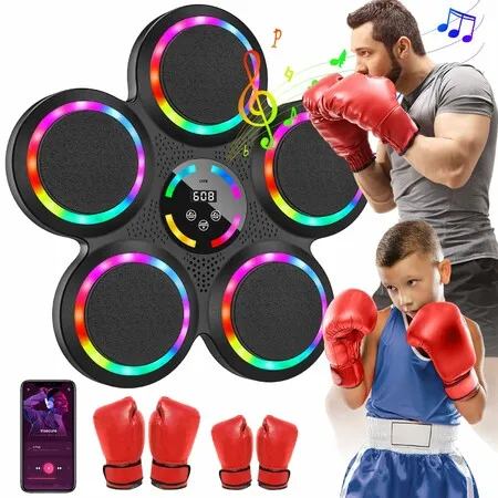 Music Boxing Machine,2 Pairs Boxing Gloves,9 Speeds & Modes,Automatic Counting,Wall Mounted,Smart Music Punch Machine