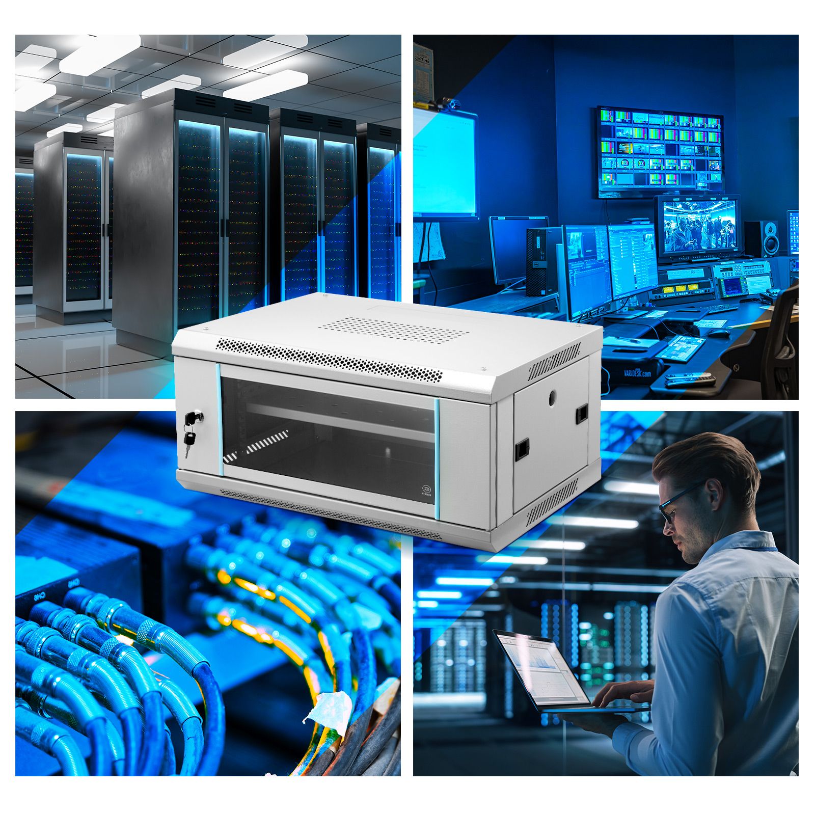 4U Network Server Cabinet Wall Mount Data Rack Enclosure 19 Inch Deep with Locking Glass Door Removable Side Panels Comms LAN IT Computer Equipment