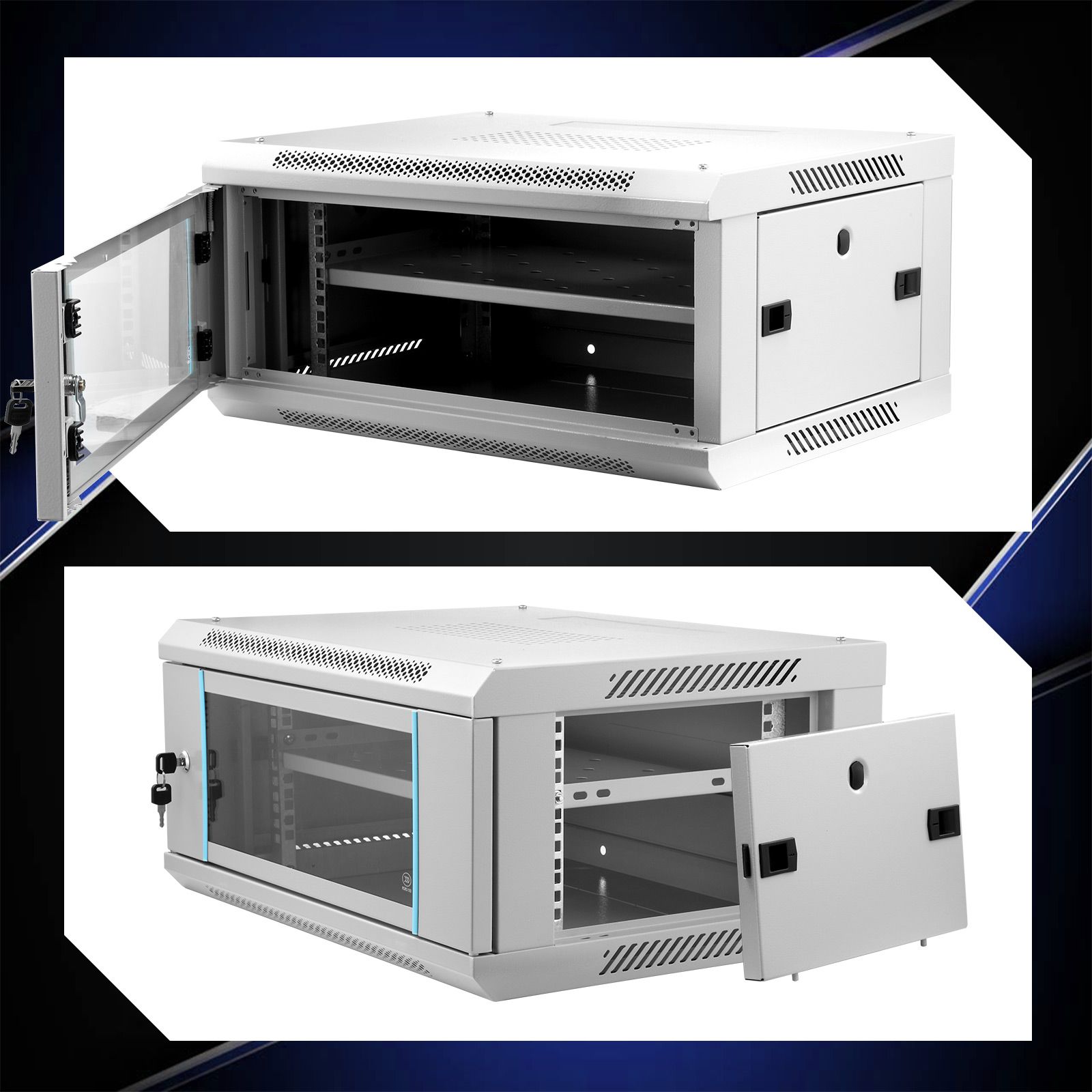 4U Network Server Cabinet Wall Mount Data Rack Enclosure 19 Inch Deep with Locking Glass Door Removable Side Panels Comms LAN IT Computer Equipment