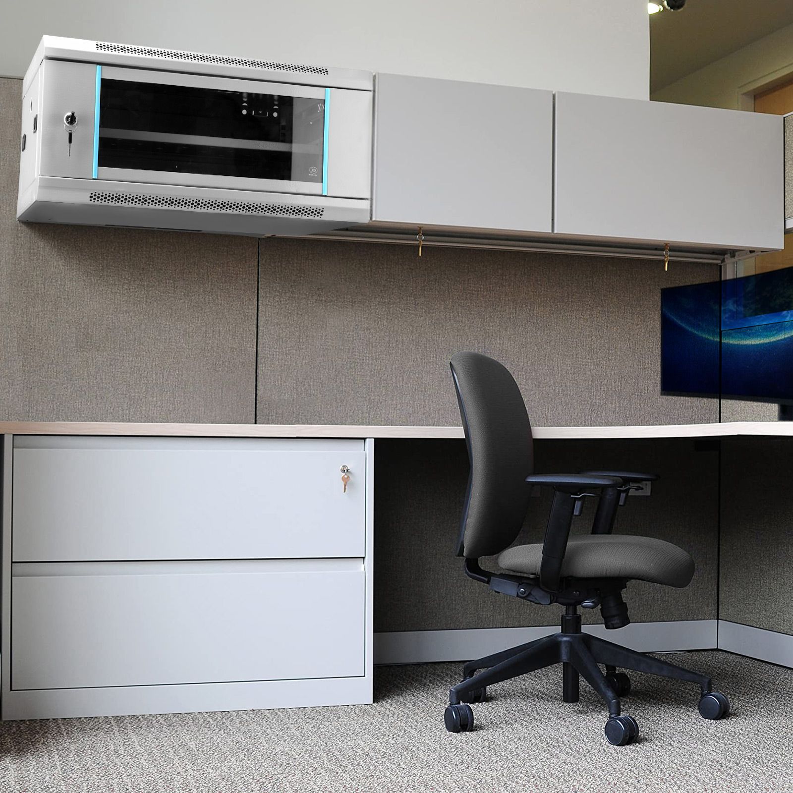 4U Network Server Cabinet Wall Mount Data Rack Enclosure 19 Inch Deep with Locking Glass Door Removable Side Panels Comms LAN IT Computer Equipment