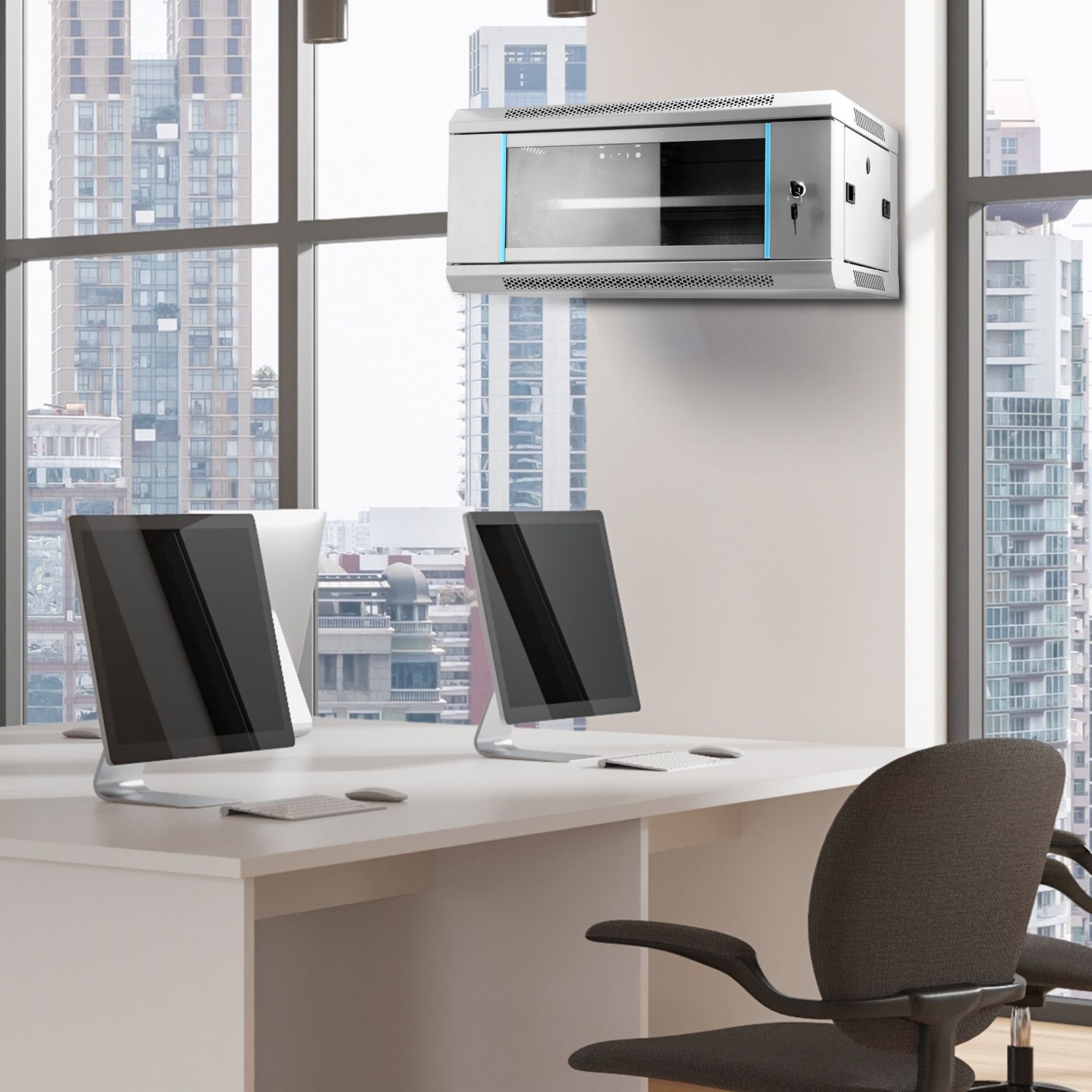 4U Network Server Cabinet Wall Mount Data Rack Enclosure 19 Inch Deep with Locking Glass Door Removable Side Panels Comms LAN IT Computer Equipment