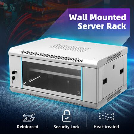 4U Network Server Cabinet Wall Mount Data Rack Enclosure 19 Inch Deep with Locking Glass Door Removable Side Panels Comms LAN IT Computer Equipment