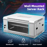 4U Network Server Cabinet Wall Mount Data Rack Enclosure 19 Inch Deep with Locking Glass Door Removable Side Panels Comms LAN IT Computer Equipment
