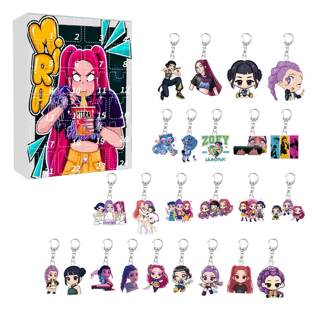 Kpop Demon Hunters Christmas 24 Day Advent Calendar 2D Flat Keychain Ornaments For Chrisimas Decoration Gift
