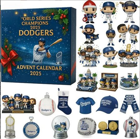 2025 Advent Calendar MLB Dodgers World Series Champions Blind Box 24 Days 2D Flat Acrylic Ornament  Collectible Christmas Birthday Kids Gift ver.A