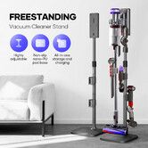 Freestanding Cordless Vacuum Cleaner Stand Rack Slim Aluminium Alloy Height Adjustable Stick Cleaning Accessory Cable Slot