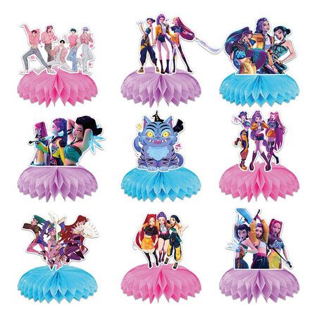 9pcs Demon Movie Hunters Honeycomb Table Centerpiece,Demon Movie Hunters Birthday Party Supplies Table Decorations