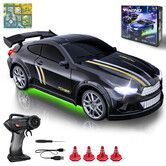 Mini RC Drift Car 1:64 Scale,Remote Control Car with LED Lights & 2-Speed Modes,2.4GHz Stunt Drifting RC Toys with 4 Obstacles & Track Mat,Black
