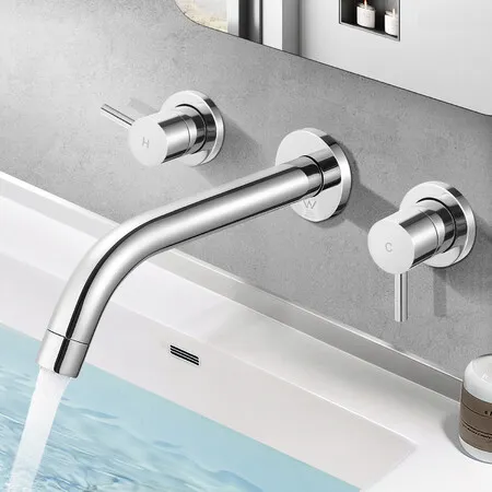 86H63-CHR WELS 6 Star 4.5 litres /Minute WELS Registration T36807 Mixer Taps Bath Tub Shower Wash Wall Mounted 1/4 Turn Cold Hot Water Faucet Spout Tapware
