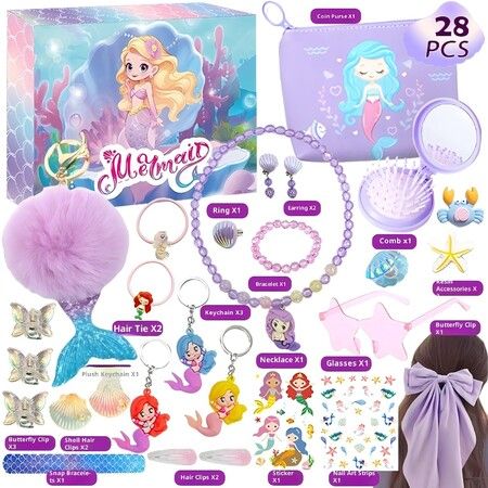 Christmas Advent Calendar 24 Days Mermaid Hair Accessories Makeup Hair Clips Toys Collection Kids Children Holiday Gift