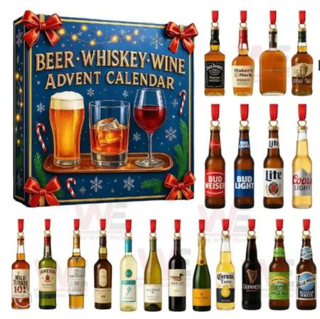Beer Whiskey Wine Taste Christmas Collectable Advent Calendar  Blind Box 2D Flat Acrylic Ornament 24 Days Countdown Christmas Gift