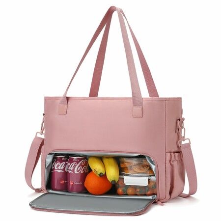 Women Lunch Bag with Laptop Compartment,Insulated Lunch Bag,Cute Casual Large Canvas Tote Bag For School,Work,Office,Casual,Color Pink