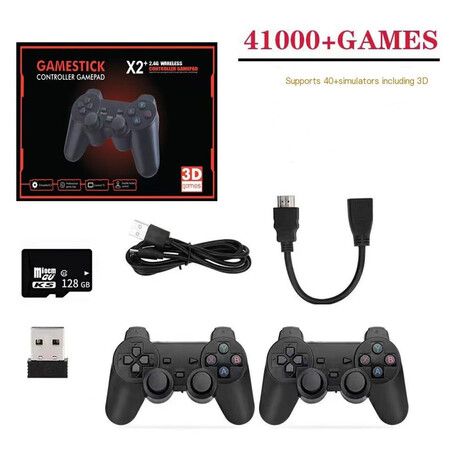 128G Wireless Retro Game Console Set,4K HDMI Output 40,000 Classical Games, 40 Plus Emulators, Dual Wireless Controllers, Plug and Play Game Consoles