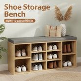 Shoe Rack Storage Bench Seat Cushion Entryway Footwear Organiser Cupboard Shelf Box Wooden Hallway Mudroom Closet Furniture 10 Compartments Cabinet