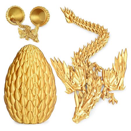 3D Printed Dragon Eggs with Articulated Fly Dragon Inside,Collectible Figurines Fidget Toy Birthday Christmas Gifts for Boys Girls 1 Pack Gold