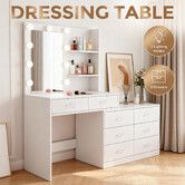 Vanity Dressing Table Mirror Hollywood Dresser White Makeup Desk with 10 LED Lighted Bulbs 3 Lighting Colours 8 Drawers 2 Shelves Bedroom Furniture