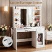 Hollywood Makeup Table Vanity Dresser White Dressing Desk Bedroom Furniture 10 LED Lighted Mirror 2 Drawers 6 Shelves Remote 16 Colour RGB Strip Light