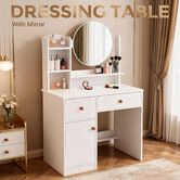 Dressing Table with Mirror White Makeup Vanity Dresser Desk Modern Bedroom Furniture Home Organiser Decoration Storage 2 Drawers Shelves 1 Cabinet