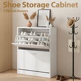 Shoe Cabinet Cupboard Hidden Sneaker Footwear Storage Rack 2 Flip Drawers Adjustable Shelves Wooden Furniture Vertical Hall Entryway Home Organiser