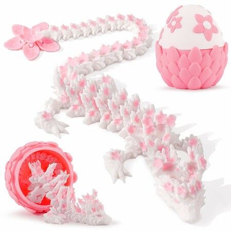 3D Printed Dragon Cherry Blossom Articulated Flexi Dragon & Egg Set,12 in Display Model,FDM Multicolor Print,Poseable Desk Toy Collectible Gift