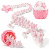 3D Printed Dragon Cherry Blossom Articulated Flexi Dragon & Egg Set,12 in Display Model,FDM Multicolor Print,Poseable Desk Toy Collectible Gift
