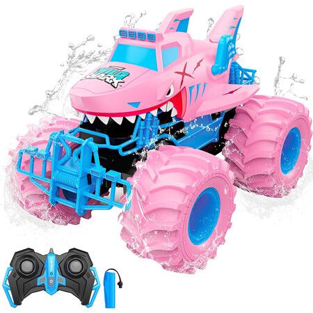 Waterproof Shark Remote Control Car, 1:16 Amphibious RC Cars 4WD All Terrain Off Road Monster Trucks Toys, RC Truck Toys, Pink