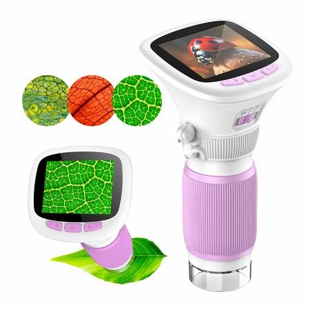 1000X Recordable Microscope 200W Photo Video 2.4"IPS Screen Illuminable Digital Microscopes for Ages 6+ Years Old Boys Girls Science Toys Kits(Purple)