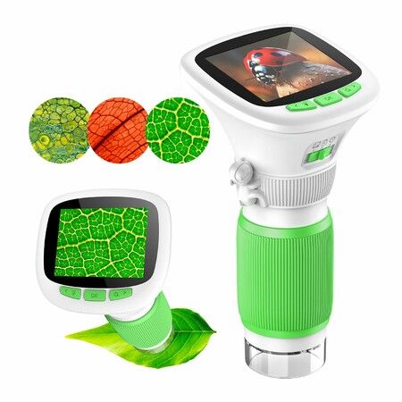1000X Recordable Microscope 200W Photo Video 2.4"IPS Screen Illuminable Digital Microscopes for Ages 6+ Years Old Boys Girls Science Toys Kits(Green)