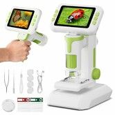 4.0" Microscope 1600X Handheld Digital 3-in-1 Microscope with Slides Portable STEM Toy Kit Educational Christmas Gift for Ages 8-12(Green)