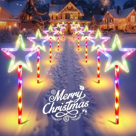 10 Pack Christmas Decorations Outdoor Solar Candy Lights, Multicolor Solar Lights, 10 Modes Waterproof Lights with 150 LEDs, Decoration for Yard Path