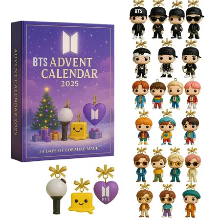 BTS Advent Calendar 2025, 24 Day BTS Collector Ornaments, Chibi-Style Mini Figures, Holiday Countdown Gift for Fans and Collectors
