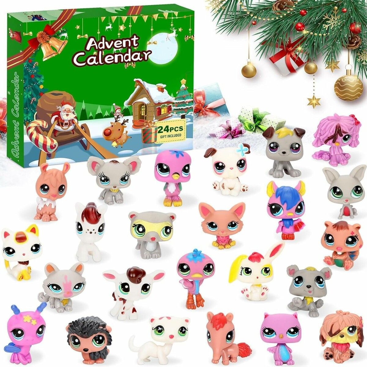 Advent Calendar 2025 Mini Shop Pet Toys, 24-Day Countdown Calendars Cute Pet Figure Toy for Boys and Girls Fans Christmas Countdown Gift