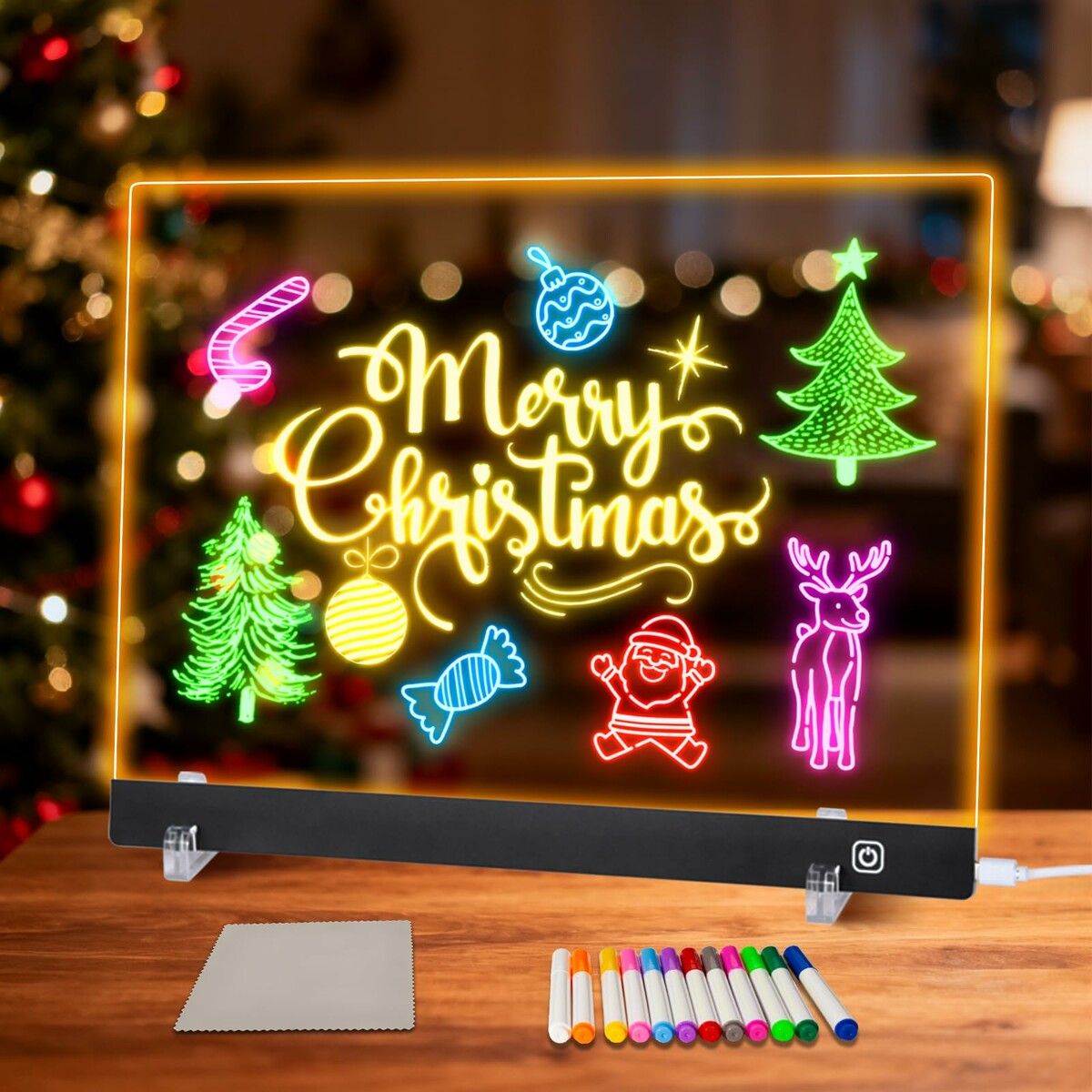 LED Note Board with Colors,30 x 20 cm Led Drawing Board for Kids,Light Up Acrylic Dry Erase Boards with Stand,Christmas & Birthday Gifts,Black