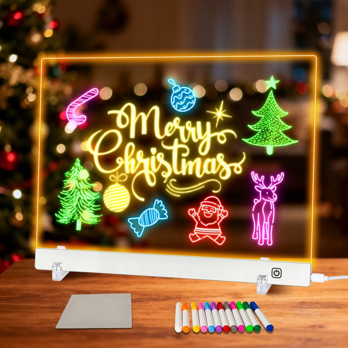 LED Note Board with Colors,40 x 30 cm Led Drawing Board for Kids,Light Up Acrylic Dry Erase Boards with Stand,Christmas & Birthday Gifts