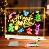 LED Note Board with Colors,35 x 25 cm Led Drawing Board for Kids,Light Up Acrylic Dry Erase Boards with Stand,Christmas & Birthday Gifts