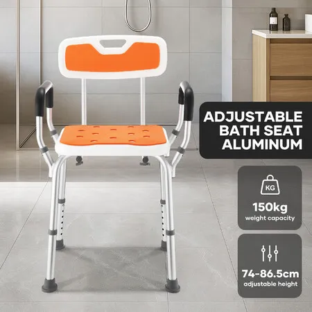 Shower Chair Bath Tub Seat Stool Adjustable Toilet Bathroom Bedside Mobility Raised Seating Furniture Safety Back Armrests for Elderly Senior Disabled