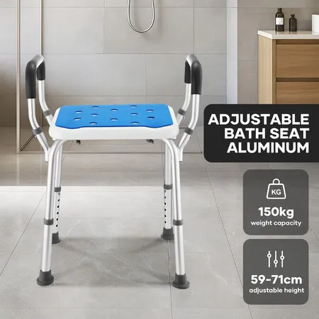 Shower Chair Seat Bath Tub Stool Bathroom Toilet Bedside Mobility Raised Seating Furniture Adjustable Safety Padded Armrests Elderly Seniors Disabled