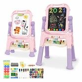 Art Easel for Kids,Adjustable Standing Rotatable Double Sided Easel with Painting Accessories for Boys and Girls Pink