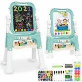 Art Easel for Kids,Adjustable Standing Rotatable Double Sided Easel with Painting Accessories for Boys and Girls Green