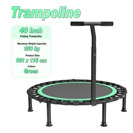Mini Trampoline Bounce Rebounder Bungee Jumping Fitness Home Gym Workout Equipment Outdoor Kids Cardio Exercise Foldable Round 40 Inch Safe Handle Bar