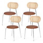 Artiss 4x Dining Chairs PU Leather Rattan Kitchen Lounge Cafe Accent Chair Brown