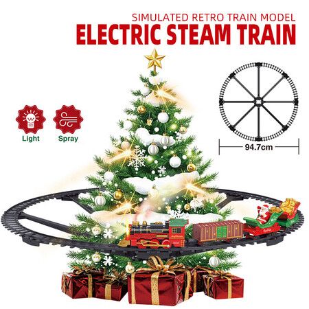 Electric Christmas Train Set Light Sound Spray 50PCS Battery Operated ABS Around Tree Decoration Holiday Gift