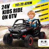Kids Ride On Car 24V Battery Electric RC Vehicle Toy Off Road UTV Truck Jeep Cruiser Suspension Parental Remote Control USB MP3 Lights Openable Doors