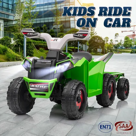 Kids Electric Ride On Car Toy Vehicle Off Road 6V Motorbike Trailer Loader Quad Bike Dirt ATV 4 Wheeler Battery Charger 2.8-4.6km/h Speed LED Lights