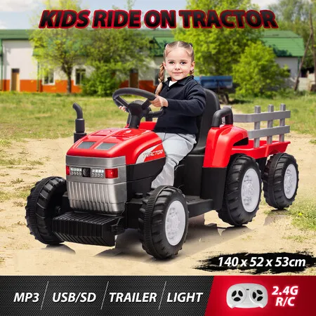 Ride On Car Remote Control Kids Children Tractor 12V Battery Powered Off Road Electric Toy Vehicle Farm Trailer Loader Truck USB MP3 Player LED Light