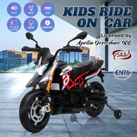 Electric Motorbike Ride On Car Toy Off Road Vehicle Motorcycle Dirt Bike Bicycle Licensed 12V Powered Training Wheels LED Music Aprilia Dorsoduro 900
