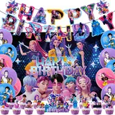 Birthday Party Decorations K-pop Demons Hunters Party Supplies Include Happy Birthday Banners, Cupcake Toppers, Balloons for Boys Girls Party Decoration