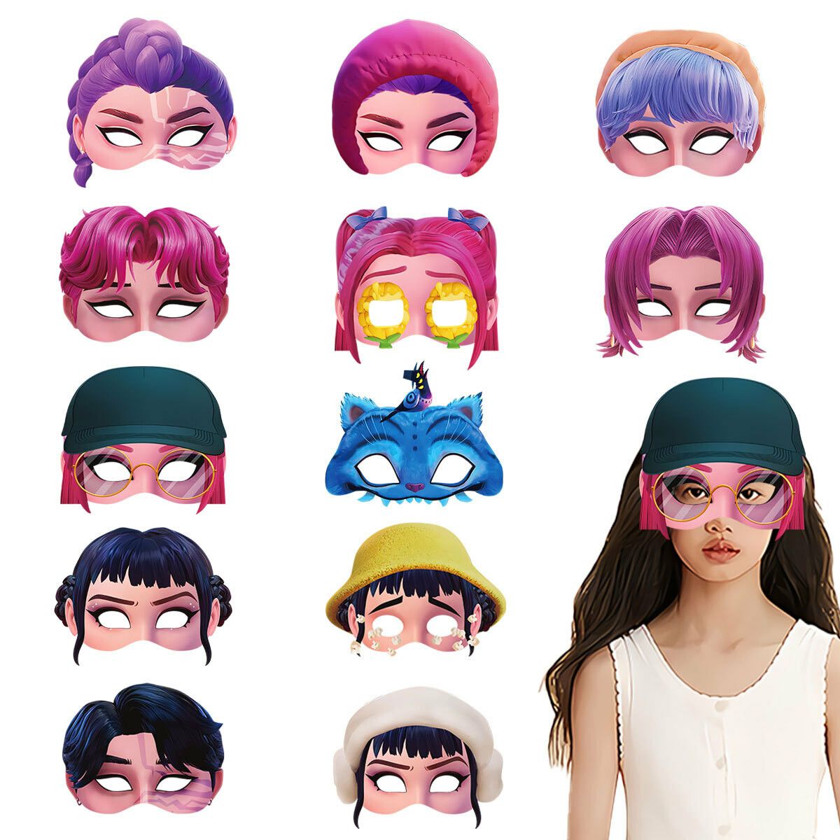 12pcs Kpop Demon Hunters Mask Birthday Party Cosplay Party Photography Props Decorations Girls Boys Halloween Party Gifts